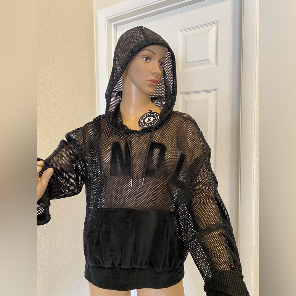 Brand new with tags mesh and velvet pullover hoodie, front pocket